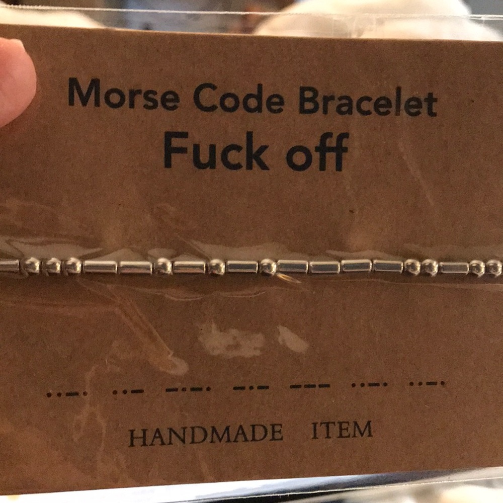 Morse Code Bracelet Silver Bears on Silk Cord - Picture 3 of 3